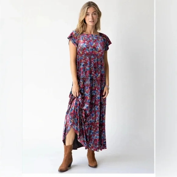 *NEW* Natural Life Berkeley Velvet Tiered Maxi Dress - Picture 2 of 13